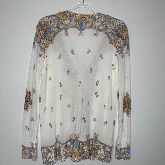 Martha Stewart Cardigan Sweater Size M Cream Blue Paisley - Picture 3 of 11